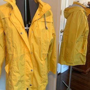 Yellow raincoat with blue & white lining. Great condition!